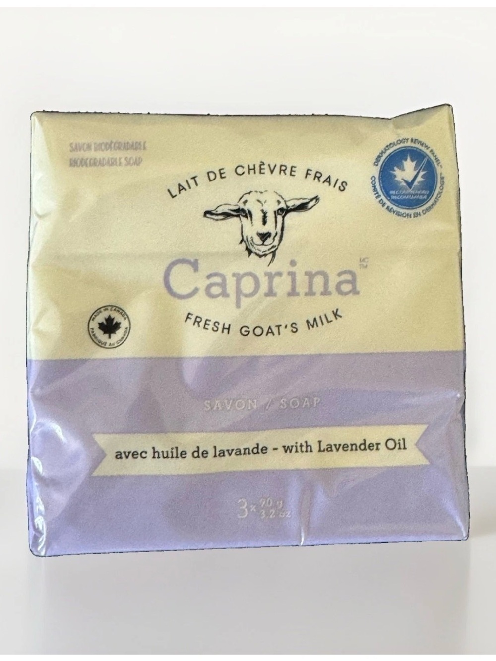 Caprina by Canus Fresh Goat's Milk Soap, LAVENDER, 3 bars 3.2 Ounces each